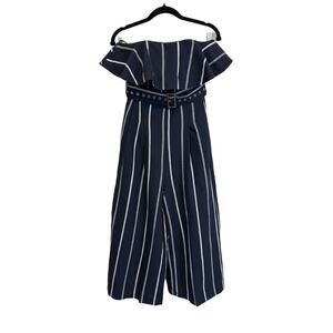 Tesoro Wide Leg Striped Jumpsuit Blue Medium